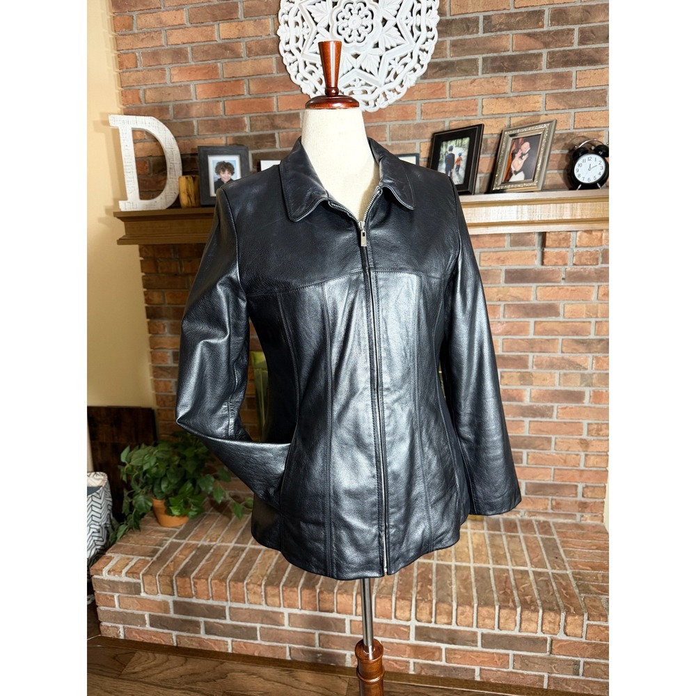 Wilsons Leather Jacket Womens Black Thinsulate Insulated Vintage Zip Up Large